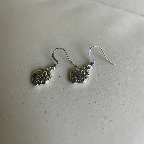 Silver Strawberry Dangle Earrings - Picture 3 of 4